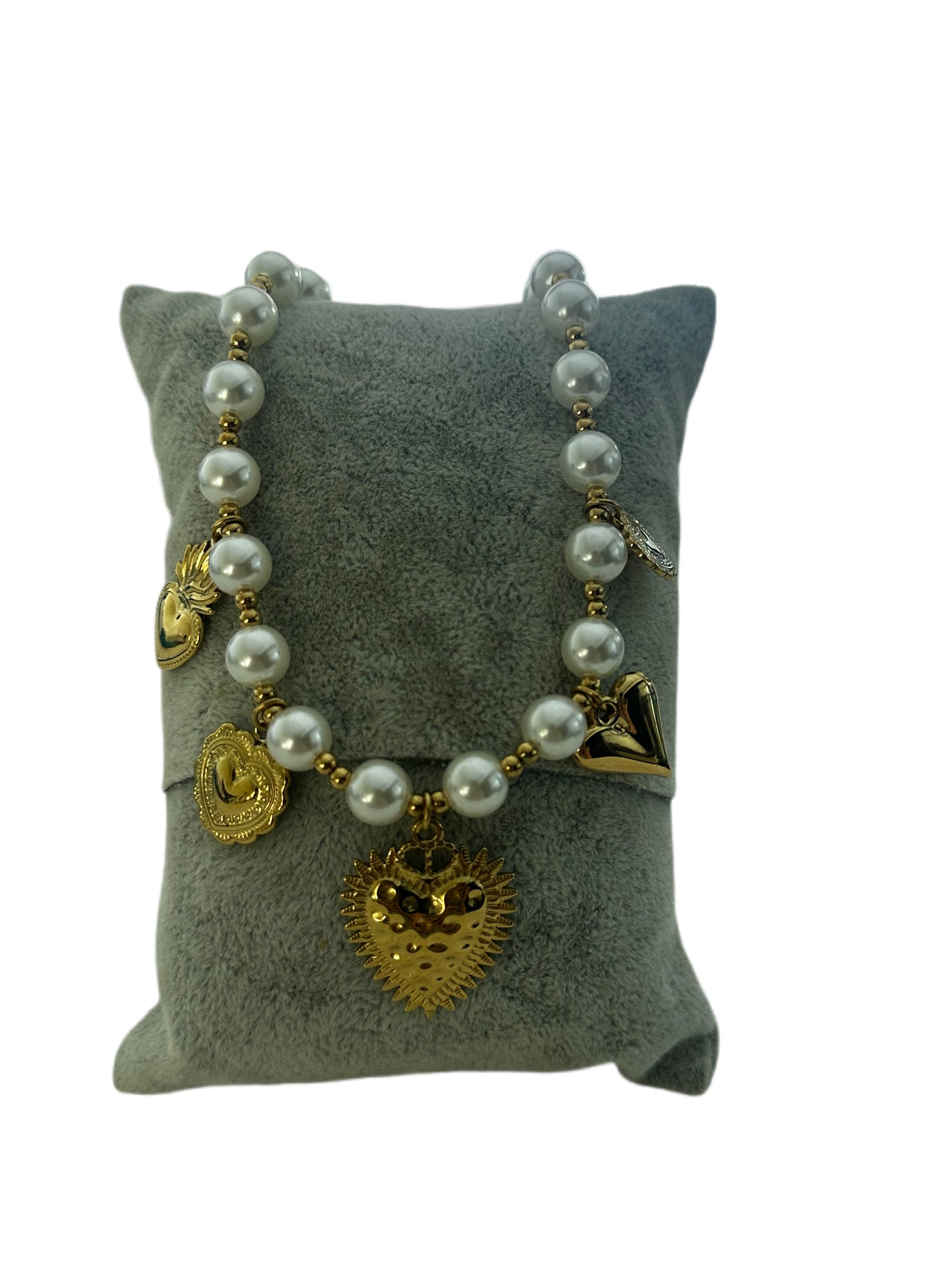 Pearl & Gold Heart Charm Necklace