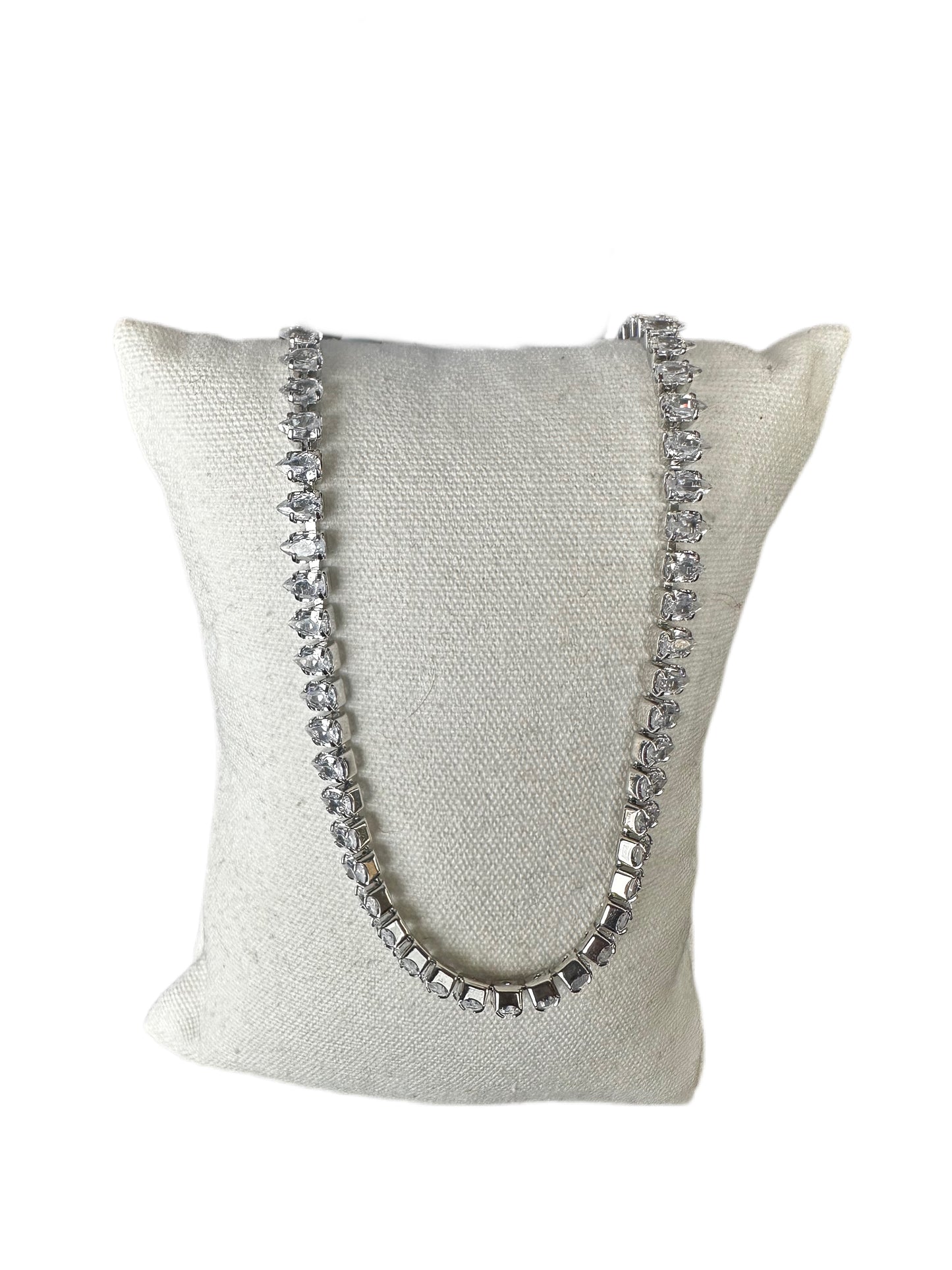 Riviera Style Stainless Steel Necklace with Teardrop White Crystals