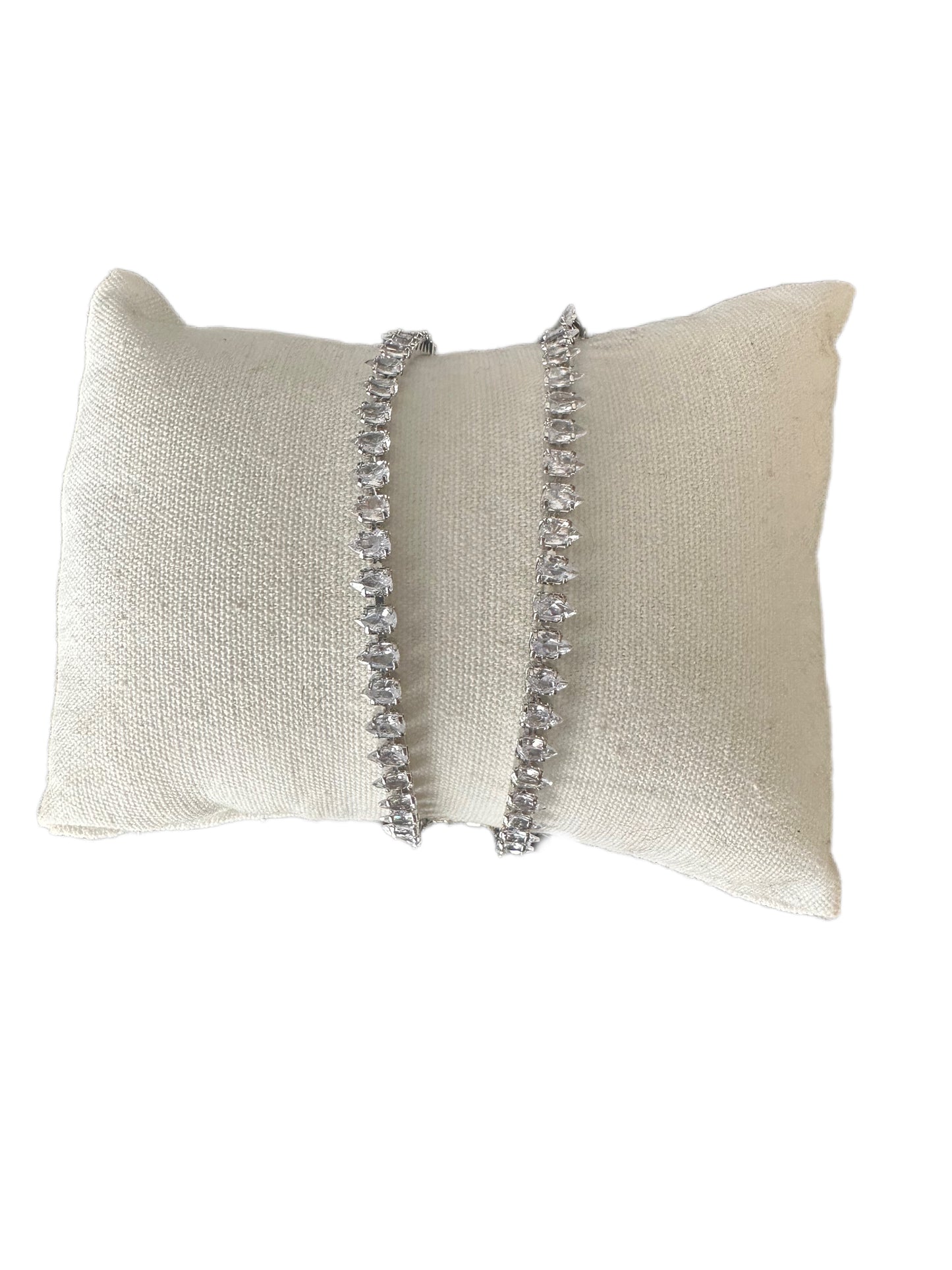 Riviera Style Stainless Steel Necklace with Teardrop White Crystals