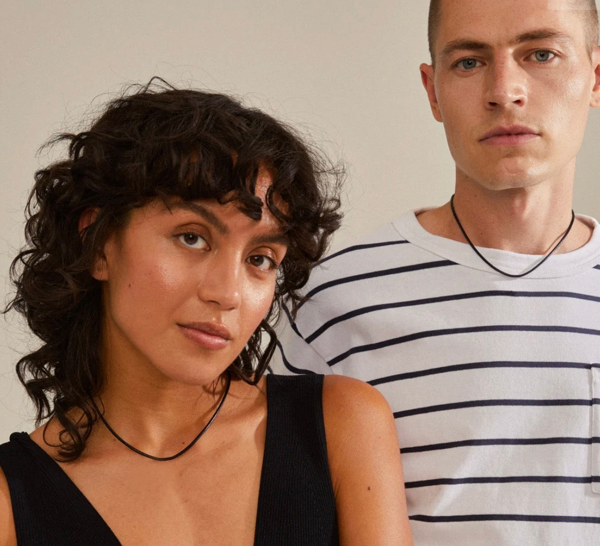 CHARM leather cord necklace, black/silver-plated