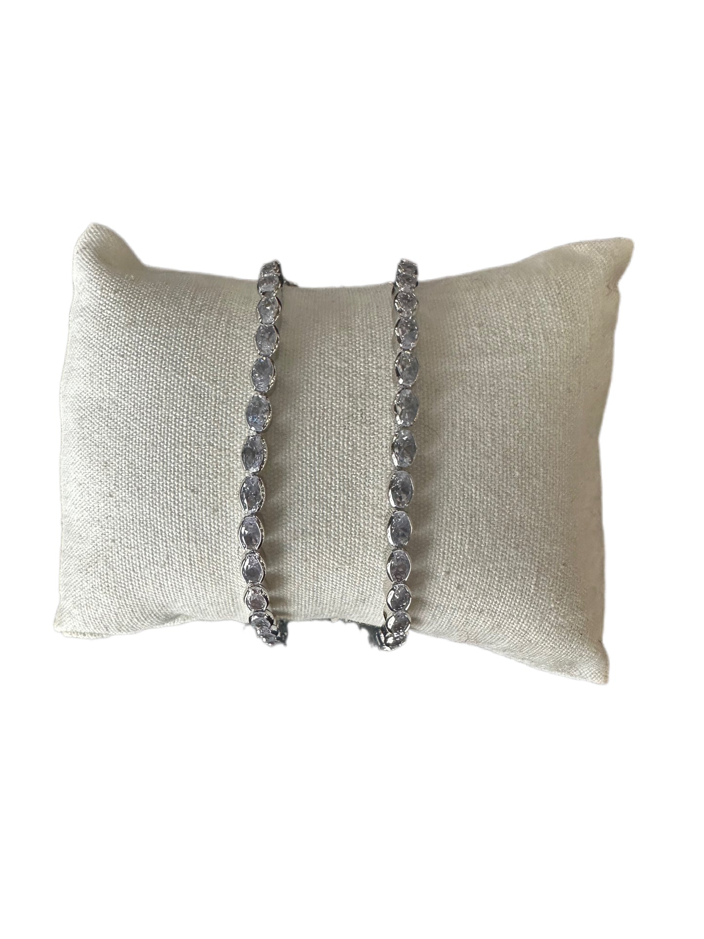 Riviera Style Stainless Steel Necklace with Oval White Crystals