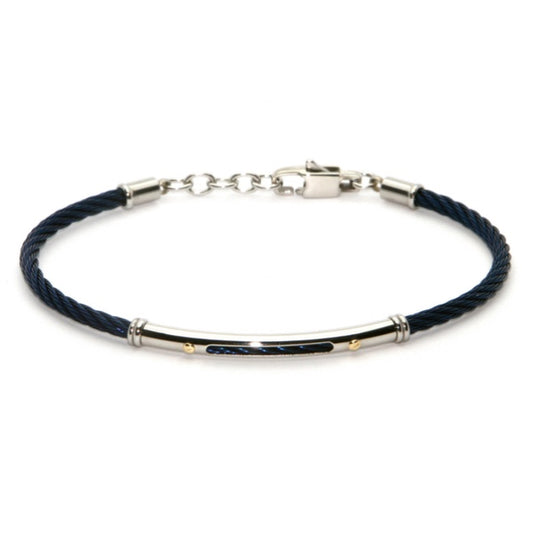 Men Cable bracelet in blue PVD stainless steel and gold 18kt