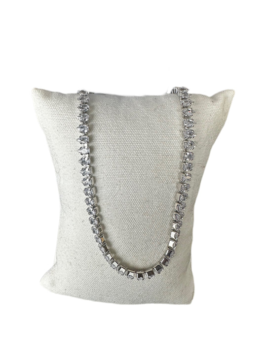 Riviera Style Stainless Steel Necklace with Teardrop White Crystals