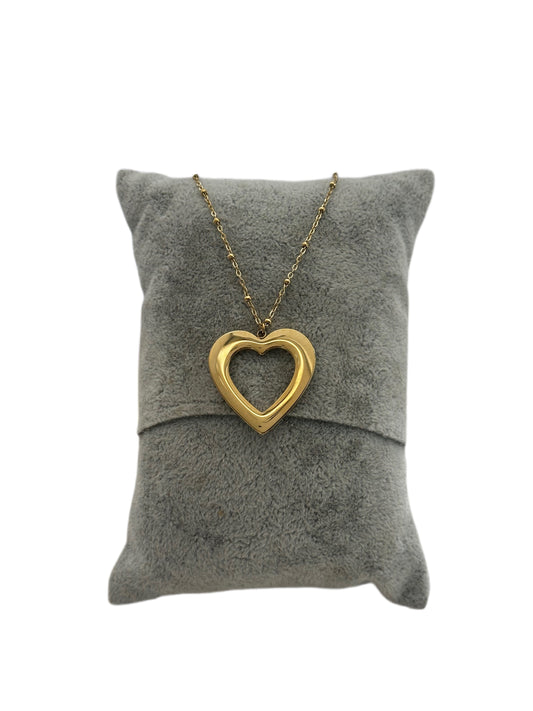 Gold Plated Stainless Steel Outline Heart Necklace