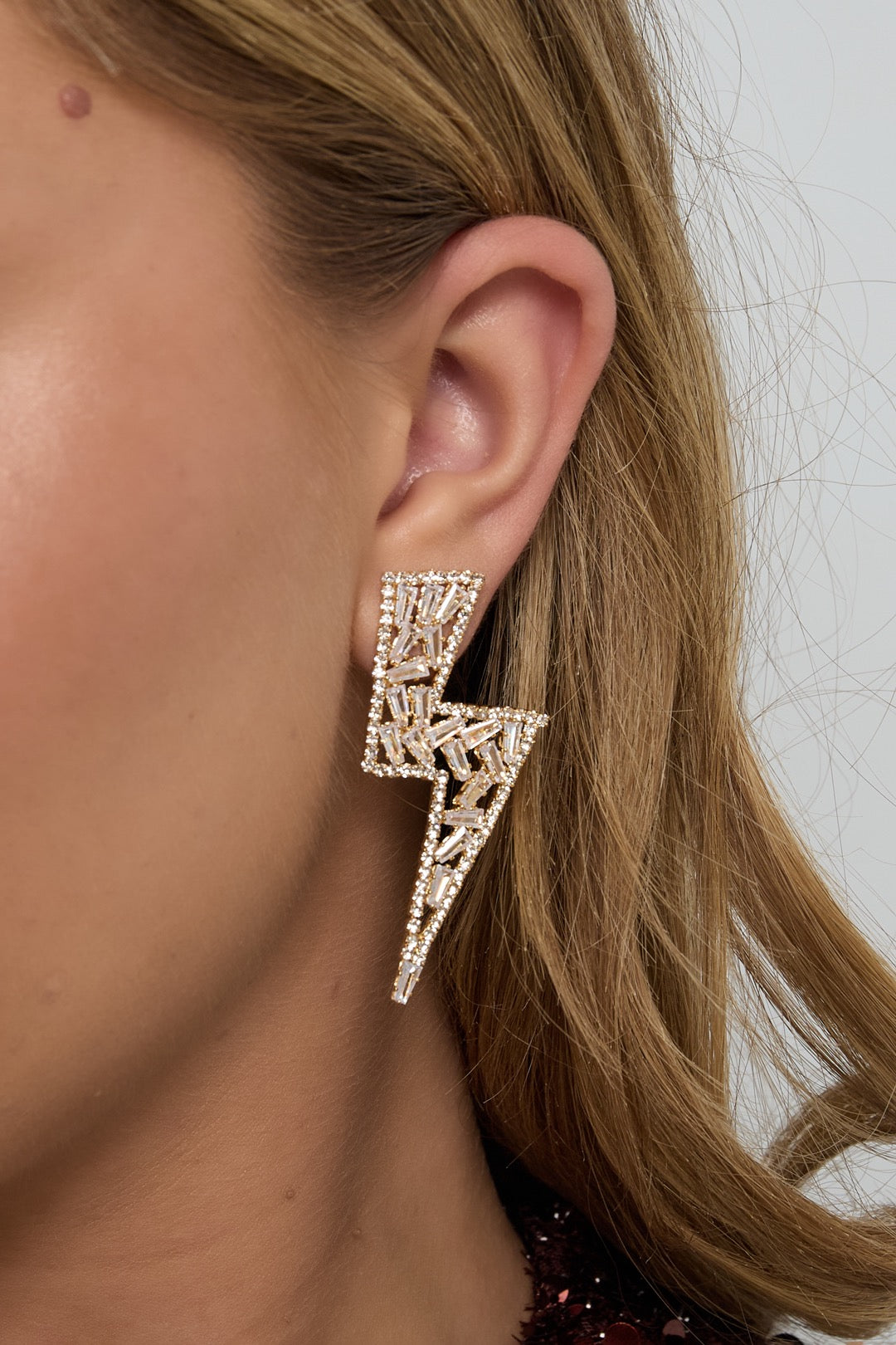 Geometric Thunder Stud Earrings with Zircon