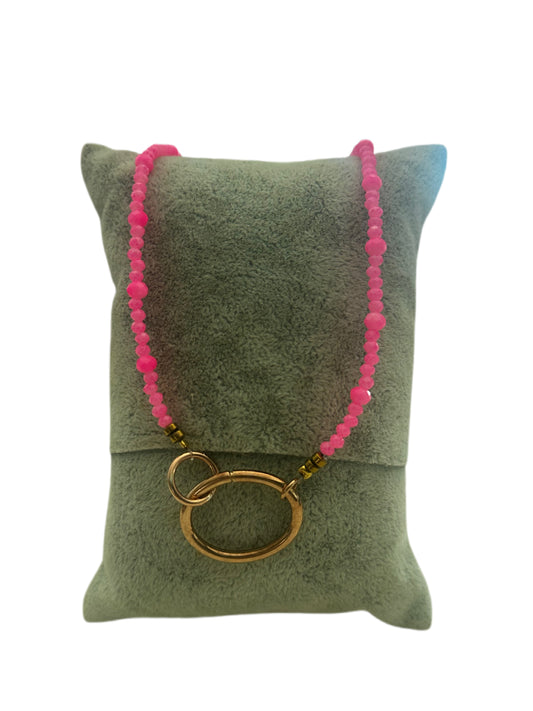 Neon Pink Crystal Bead Necklace with Rose Gold Silver 925 Clasp