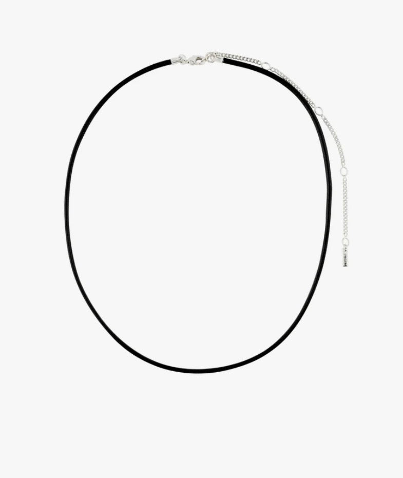 CHARM leather cord necklace, black/silver-plated