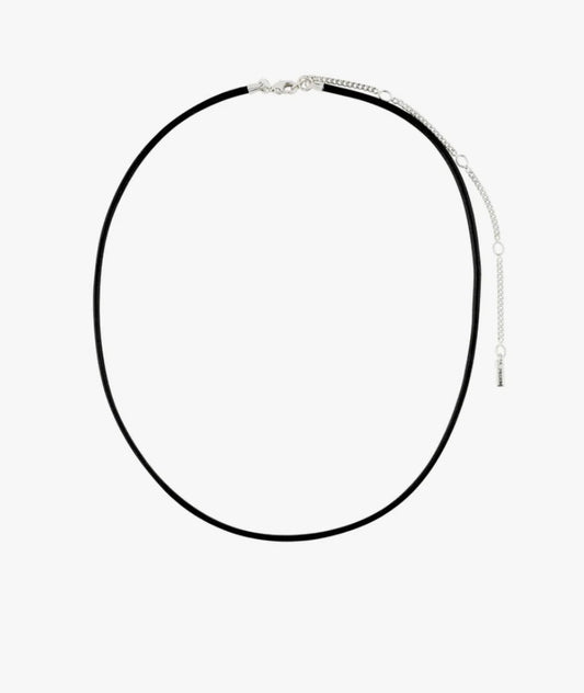 CHARM leather cord necklace, black/silver-plated