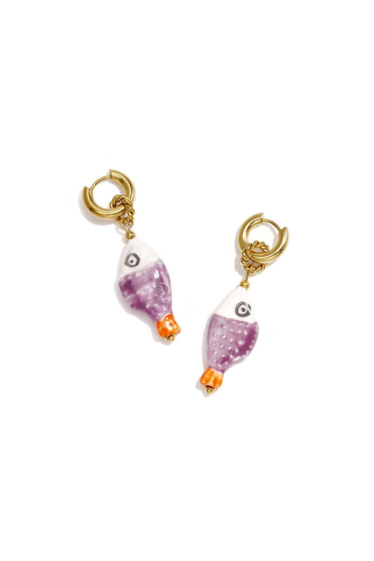 Ceramic bead fish earrings