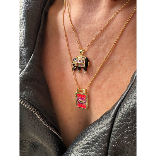 Radiant Eye Enamel Pendant Necklace